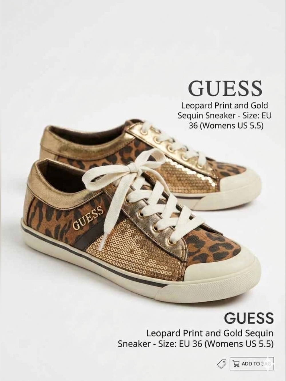 Guess Gold and Brown Sneakers with Animal Print